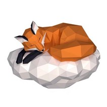 동물 조형물 3 종이 모델 잠자는 여우 조각 구름 홈 장식 퍼즐 동물 모델 종이 접기 선물 성인 장난감 거실, 주황색