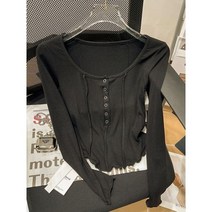 O 넥 티셔츠 티 셔츠 Femme 가을 화이트 블랙 크롭 탑 슬림 긴 소매 패션 의류 반집업니트 봄 여름 스웨터 니트집업 라운드니트