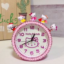 에끌 예쁜탁상시계 신혼선물 알람시계 음소거 귀여운 소년 소녀 창조적 인 만화 알람 시계 어린이를위한 특별한 침대 옆 플래시 드릴 학생을위한-12673, 05. 입체 KT 핑크젤리 다이아