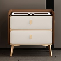 침대 옆 협탁 스마트 솔리드 우드 탁자 심플 모던 라이트 럭셔리 다기능 무선 충전 지문 잠금 락 플레이트 스토리지 캐비닛, 짐을 싸다, 라이트 커피 화이트 수입 소나무 + 3 색 램프, 50x40x47cm