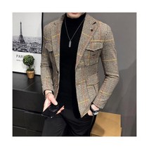 봄 남성 체크무늬 블레이저 영국 프린트 웨딩 비즈니스 캐주얼 정장 재킷 공식 플러스 사이즈 S~3XL