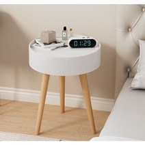 Apnoo 원형 미니 테이블 겸 협탁 스마트 무선충전 사이드 테이블 티테이블 거실 침실, 충전 안 함, 흰색