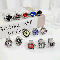 유니크 빈티지 실버 손가락 시계 우정 커플 반지 프리사이즈 W-07