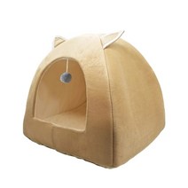 고양이 텐트 둥지 겨울 고양이 침대 접이식 실내 고양이 강아지 마스코트 카사 동굴 애완 동물 집 플러시 부드러운 쿠션, S 28cm 28cm 32cm, 베이지