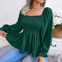 봄 여름 캐주얼 스퀘어 칼라 긴 소매 쉬폰 블라우스 캐주얼 streetwear