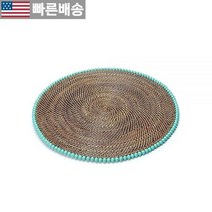 [Calaisio 정품] 4개 세트 우븐 라운드 비즈 테두리 플레이스 매트 터키석(아쿠아) 수입 585770