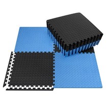 홈 헬스장용 체육관 바닥재 innhom 고무 매트 바닥 체육관 매트 가정 운동 체육관 바닥 매트 18개의 타일 EVA 폼 매트 고무 상단 포함, 12 Black and 12 Blue