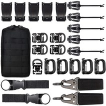 키트 25 Molle 액세서리 키트 첨부 D-링 Grimloc 잠금 기어 클립 웨빙 스트랩 전술 배낭 웹 탄성 문자열, [01] Black