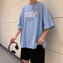 DFMEI 남성 반팔 티셔츠 여름 프린트 캐주얼 트렌드 오버핏 5부 상의