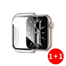 1+1 애플워치 호환 풀커버 강화유리 일체형 액정보호 케이스, 투명+실버
