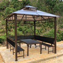 파고라 통나무 정자 사각 쉼터 철제 바베큐 야외 정원, 3Ⅹ3m 이중 4주식 정자