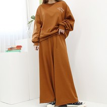 [퀸비샵] 오픈 와이드 세트 // 와이드팬츠 면 간절기맨투맨 츄리닝세트 트레이닝복 빅사이즈 오버사이즈 오버핏 루즈핏