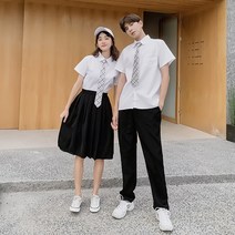 교복 학원풍 여자 성장 스커트 여름 세트 화이트 셔츠 스커트 투피스 커플룩