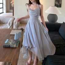 브이와이 VY 여자 언발란스 피서룩 롱 스모킹 마후라 원피스