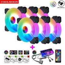 호환 쿨러 컴퓨터 PC 부품 Coolmoon 12V 6Pin RGB 팬 120mm 140mm 케이스 냉각 방열판 소산 게임 냉각기 섀시 액세서리, 6pcs 12cm with Music_Coolmoon