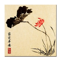 한국화 그림 동양화 민화 액자 수묵 담채화 캔버스 인테리어, 23.길운 연꽃