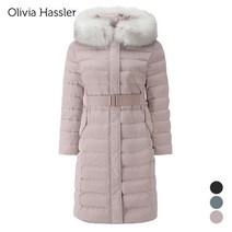 [올리비아하슬러]OH0WDW902_폭스퍼 일자 주름 벨티드 롱패딩