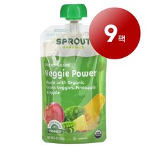 리암마켓 Sprout Organics 스프라우트 오가닉 12개월 이상 유아용 퓨레 이유식 녹색 채소 파인애플 사과 113g 3팩 3팩, 9팩