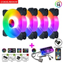 PC 호환 쿨러 컴퓨터 부품 Coolmoon 120mm 케이스 냉각 팬 CPU GPU 섀시 액세서리 용 6 핀 RGB 게임용 방열판 소산 냉각기, 4pcs with Music_Coolmoon 6Pin