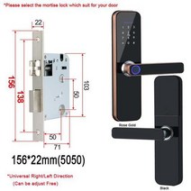 지문인식도어락 무선 블루투스 도어락 생체 스마트 카드비밀번호키 잠금 해제USB 비상 충전 기능이 있는 tuya wifi 전자 스마트 도어록, 156x22(5050)_Black