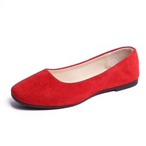 SAILING LU 여성용 솔리드 발레 플랫 컴포트 슈즈 작업용 슬립 온 모카신 사이즈 [미국 직배송], 7251-red-square Toe, 7.5