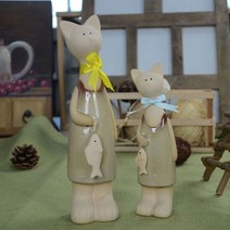 Joyce shop 오래달리기 인테리어 소품 장식품 도자기소품 엔틱 장식 콘솔장식 장식장, 냥이모녀-무광