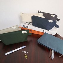 오첵 캔버스 삼각 펜케이스 펜파우치 펜슬 케이스 필통, 데님블루