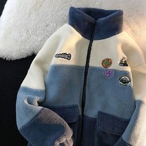 남성 후리스 기모 양털 플리스 자켓 Y2k 빈티지 패션 바느질 까마귀 캐주얼 느슨한 겨울 두꺼운 탑 양모 재킷 겨울 여성 의류