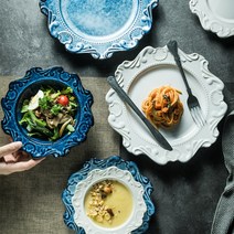 빈티지 유럽 황실 스타일 레이스 플레이트 & 보울 4종, 02_10.5인치 플레이트, 화이트