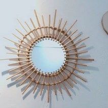 원형 라탄 거울 발리 현관거울, 썬 우드 미디엄 (전체지름 48cm)