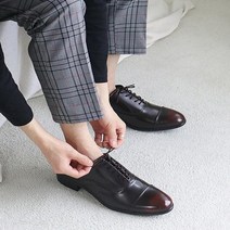 남성 둥근 스티치 오픈 레이스업 오피스 구두