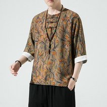 반팔티셔츠남자 2023 봄 여름 차이나 남성의류 플라워 프린팅 공연복 중국전통의상 소매 4994206216