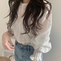 여성 상의 셔츠 프릴 플리츠소매 러블리 레이스 블라우스 데이트룩 캐주얼룩