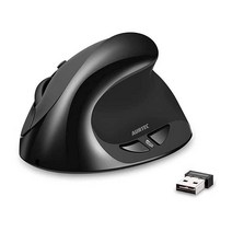 AURTEC 충전식 2.4G 무선 인체 공학적 버티컬 마우스 왼손잡이 마우스 USB 수신기 포함 6개의 버튼 및 3개의 조절 가능한 DPI 800/1200/1600 왼손용, black