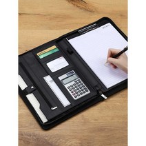 A4 서류 가방 폴더 파일 케이스 클립 문서 정리 메모 바인더 비즈니스, 12 (휴대용) 브라운 -12자리 계산기 포함