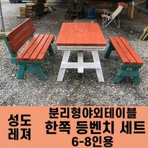 성도레져 6-8인용 양쪽등벤치세트 분리형야외테이블세트 실내 실외 정원 카페 펜션 방부목 천연원목 파라솔 은 비포함, 투명