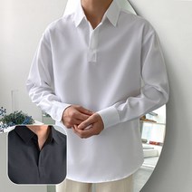 베이직 노버튼 헨리넥 기본 트임 반오픈 카라 여름 긴팔셔츠