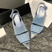 여행샌들 더로우 여름 얇은 하이힐 발가락 컷 아웃 금속 장식 버클 벨트 캔버스 여성 검투사 샌들 2303