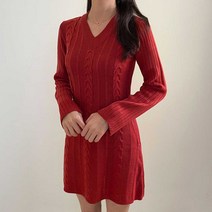 연말룩 브이넥 꽈배기 니트 미니 원피스