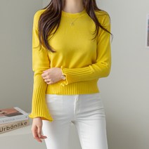 바이단미 여성용 봄 니트 간절기 라운드넥 스튜 소매 나팔