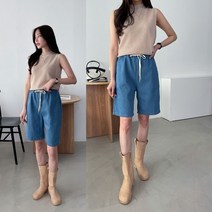 청 데님 5부 반바지 면 반바지 배기 바지 4부 반바지 데일리 반바지 편한 허리 밴딩 고무줄 반바지