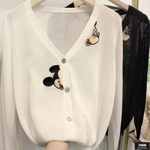 가바바 여성 가디건 캐릭터 쥐 빼꼼 니트 브이넥 가디건 G55832