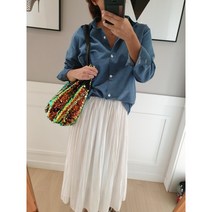 여성 봄 여름 파스텔 칼라 기본 밴딩 플레어 플리츠 주름 데일리 러블리 쉬폰 롱 스커트 패션 옷 코디
