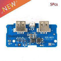무정전 전원공급 장치 5pcs 5v 2a 은행 충전기 모듈 충전 회로 기판 스텝 업 부스트 모듈 2a 듀얼 usb 출력 1a 입력, 없음