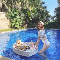 동남아 풀빌라 조식 런치 예쁜 라탄 접시 쟁반 물에뜨는, 화이트러브(80x80x20)