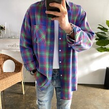 웨일즈 오버핏 코튼 면 클래식 모네 긴팔 체크 셔츠(2 Color)