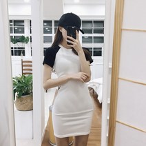 여름 타이트한 나그랑 반팔 미니 면 원피스