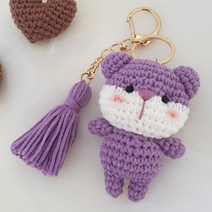 JW손뜨개 귀여운 동물 키링 (곰 토끼 고양이) 만들기 패키지, 보라곰돌이