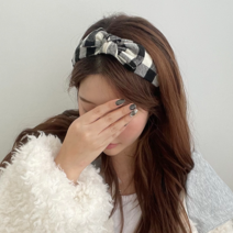 VANANA2 국내제작 투톤체크 키치 리본 머리띠 2개 세트