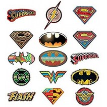 A & A DC Comics Justice League 로고 스티커 (시리즈 2) 15 개 세트 (배트맨 슈퍼맨 플래시 그린 랜턴 원더 우먼 슈퍼걸 배트 걸 등 ...